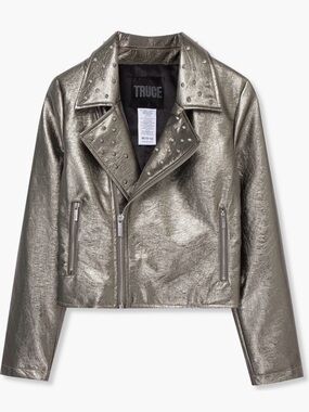 Truce Girls' Metallic Silver Moto Jacket